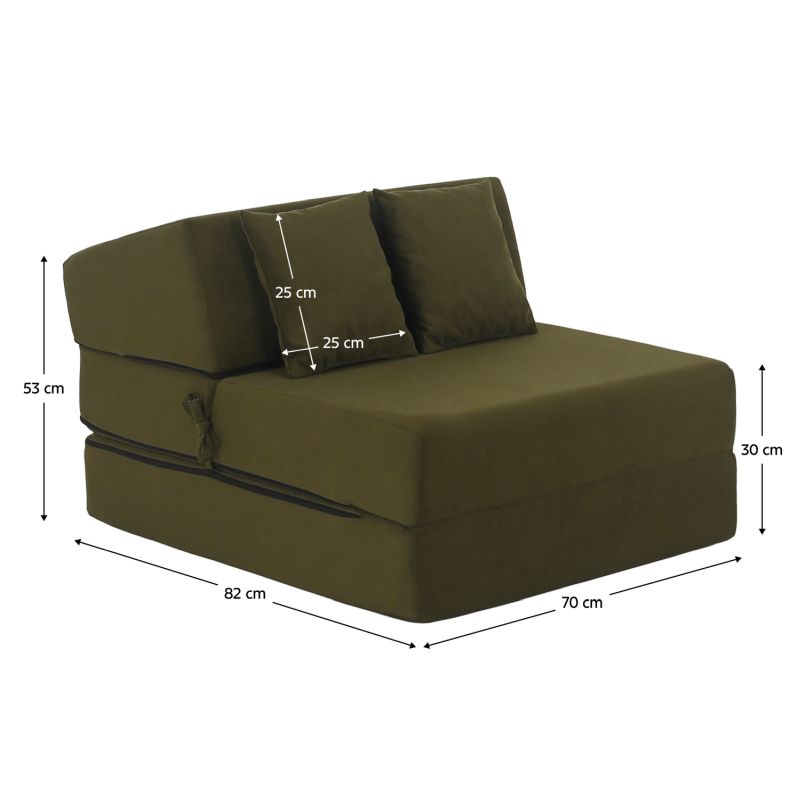 Skladací matrac/kreslo, 2v1, olivová, PELOS