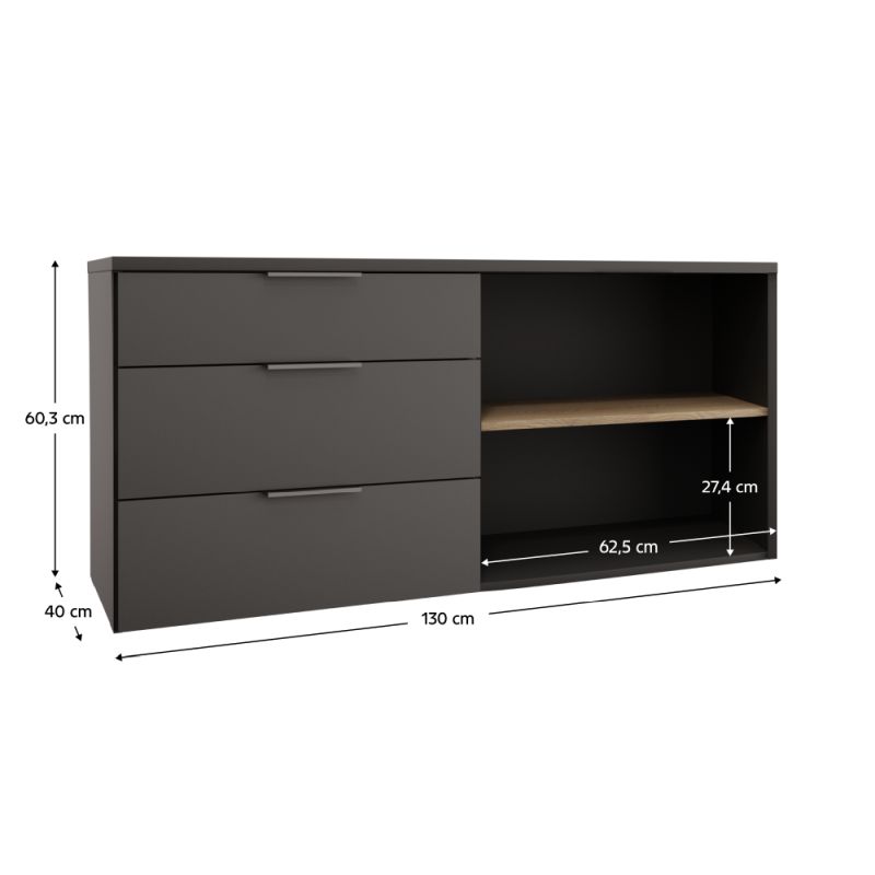 Komoda, 130cm, antracit, dub cremona, ADAPO ADP05