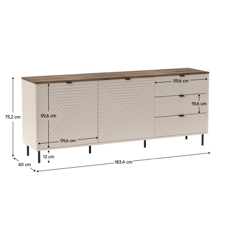 Komoda, 183cm, kombinovaná, kašmír, dub castello, EYCO 2D3S