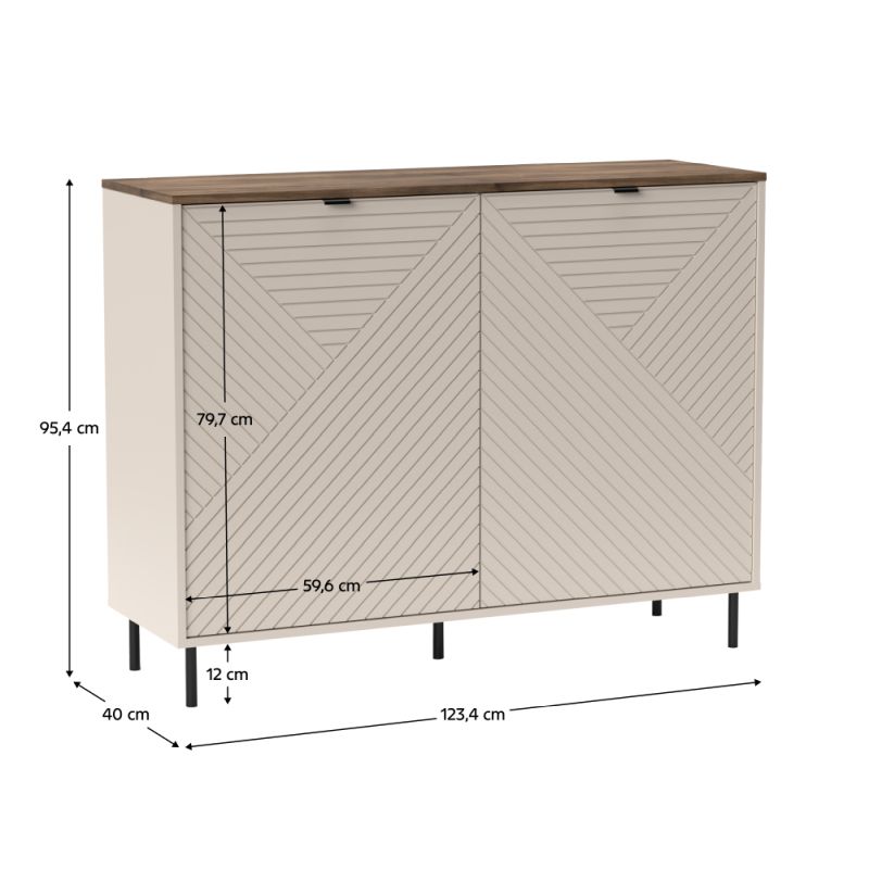 Komoda, 123cm, 2-dverová, kašmír, dub castello, EYCO 2D