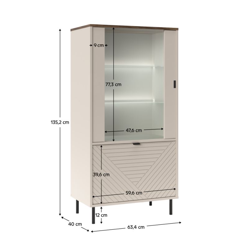 Nízka vitrína, 63cm, kašmír, dub castello, EYCO 1D1W