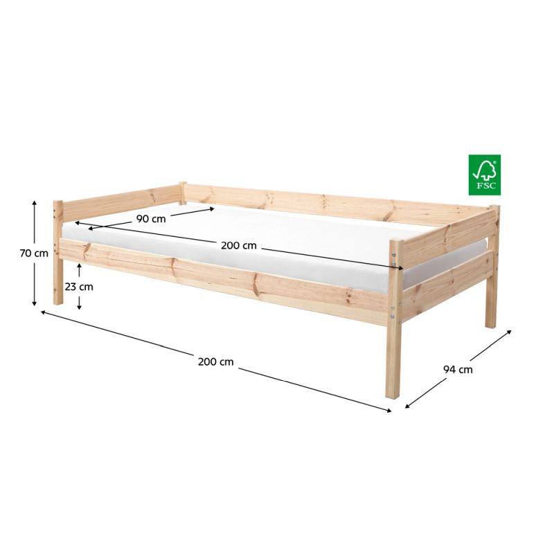 Posteľ, 90x200, s roštom, masív, prírodná, BENY