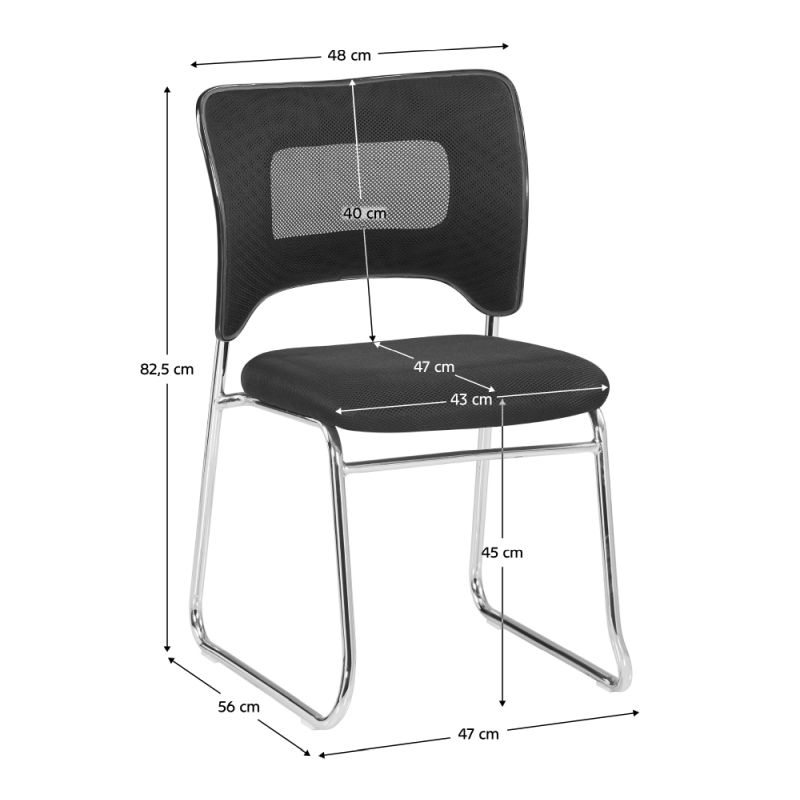 Stohovateľná stolička, čierna sieťovina, kov chróm, DELOS