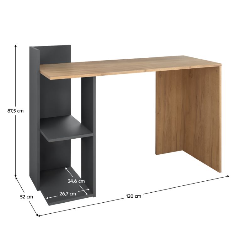 PC stôl, 120x52cm, dub craft zlatý, grafit, ZINO NEW