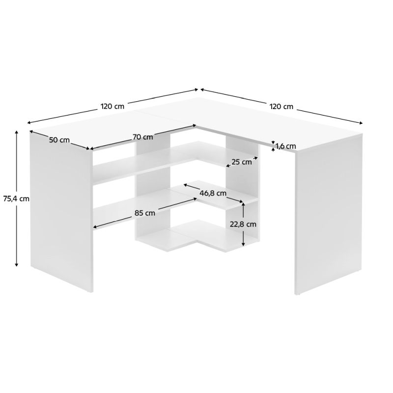 Rohový PC stôl, 120x120cm, biely, TAMARI