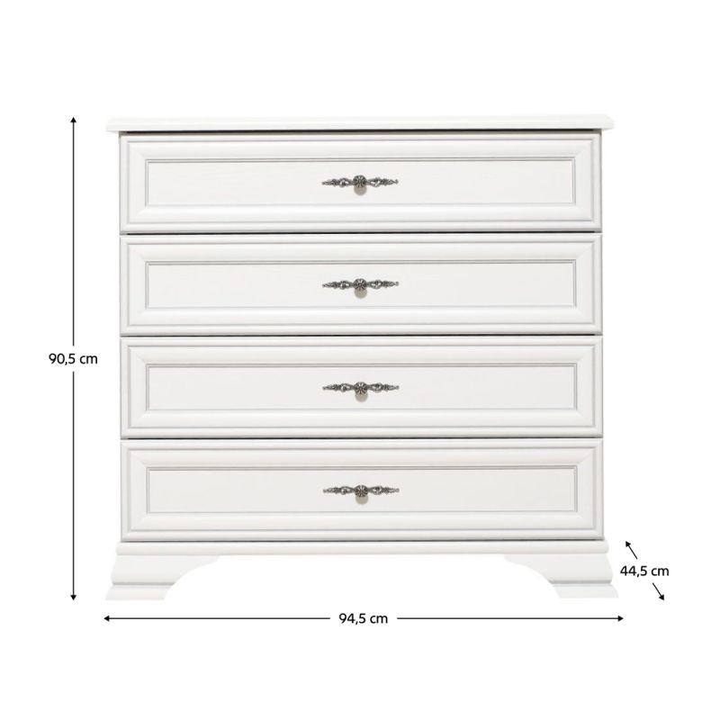 Komoda, 94cm, 4-zásuvková, alpská biela, KENTAK KOM4S