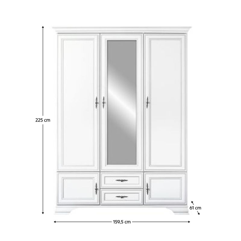 Skriňa, 159cm, kombinovaná, alpská biela, zrkadlo, KENTAK SZF5D2S