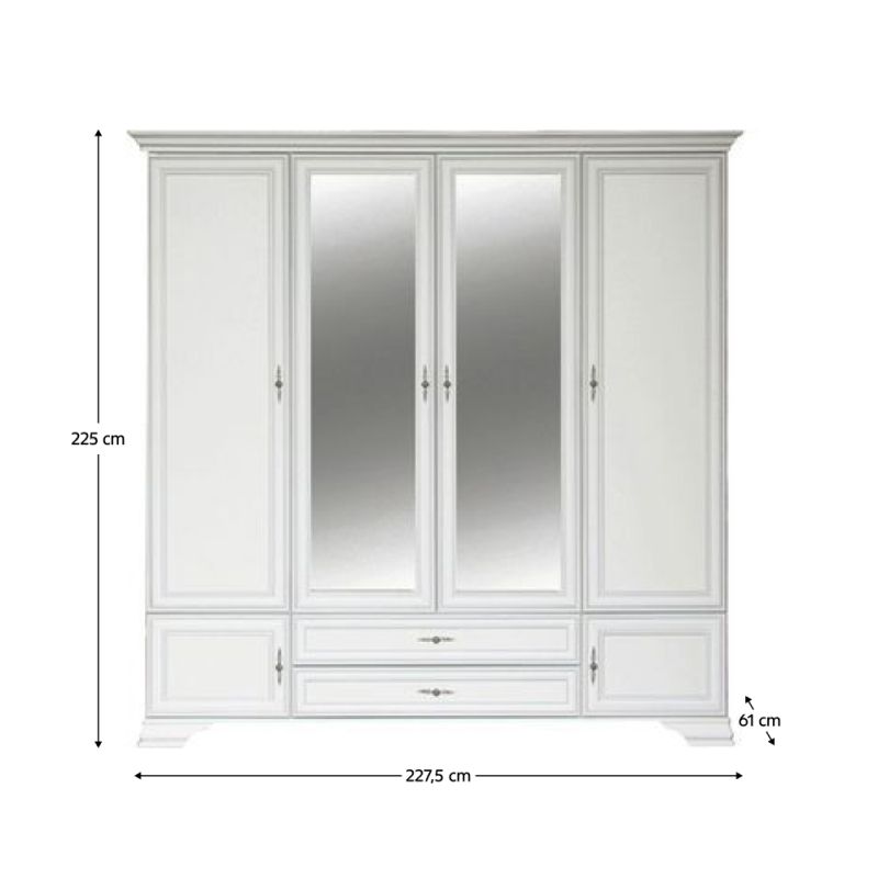 Skriňa, 227cm, kombinovaná, alpská biela, zrkadlo, KENTAK SZF6D2S