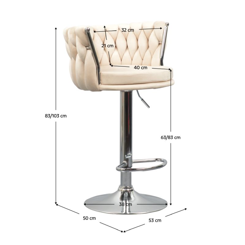 Dizajnová barová stolička, béžová Velvet látka, noha chróm, BRIN