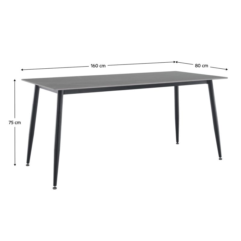 Jedálenský stôl, 160x80cm, keramika, sivý, čierny, FLORENC TYP 2