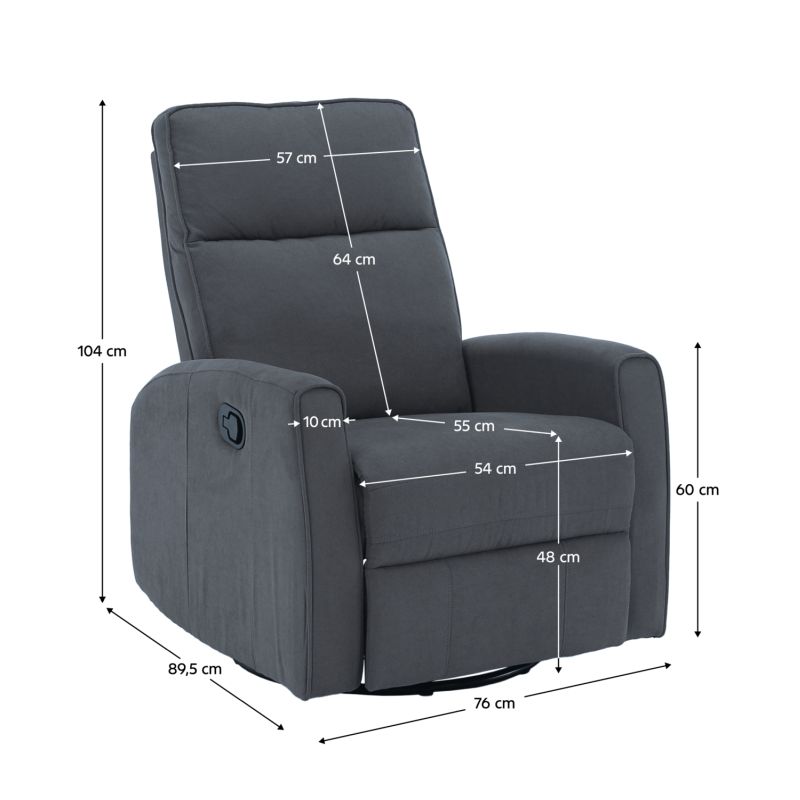 Relaxačné, otočné, polohovacie kreslo, sivá látka, MEKENZI