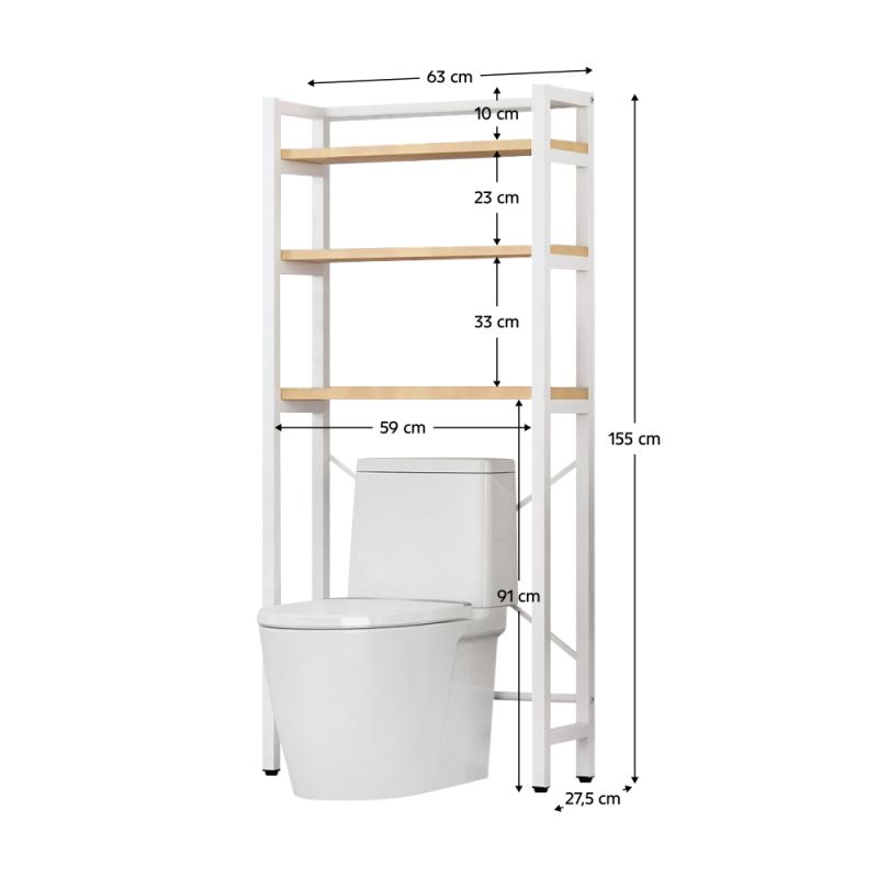 Regál nad WC, 63cm, dub natural, biely, BALRAM