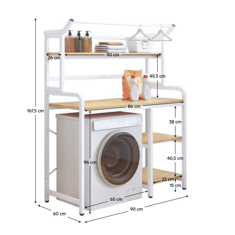 Regál nad práčku, 90cm, dub natural, biely, DARBY