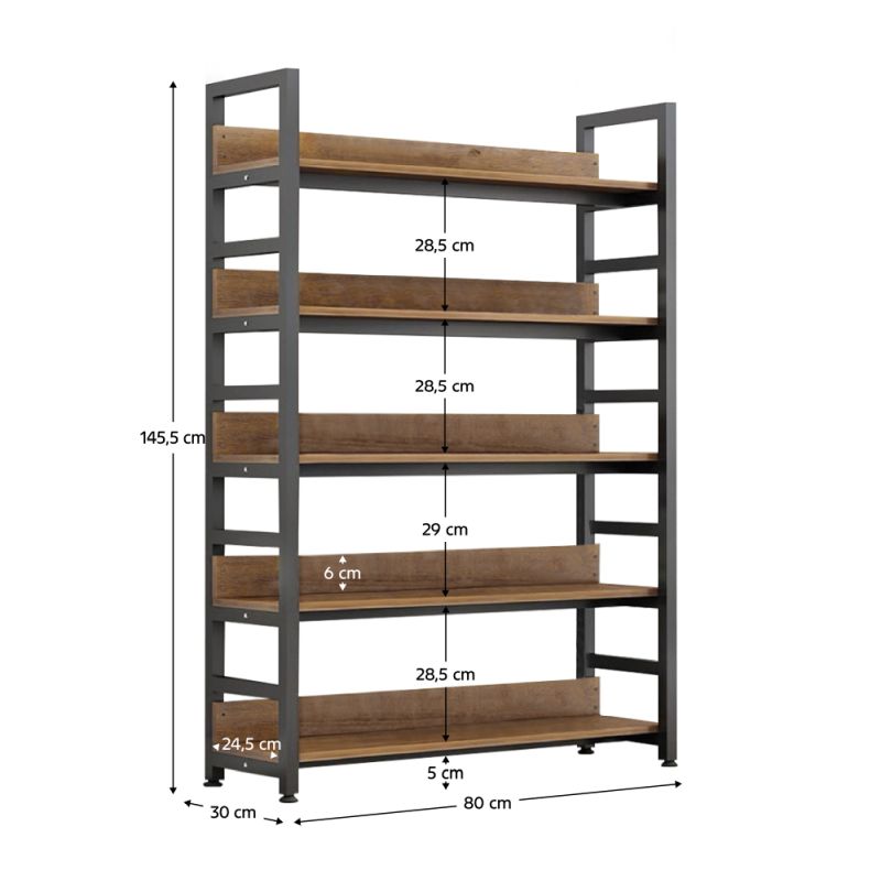 Regál, 80cm, dub tmavý, čierny, JANEL TYP 1