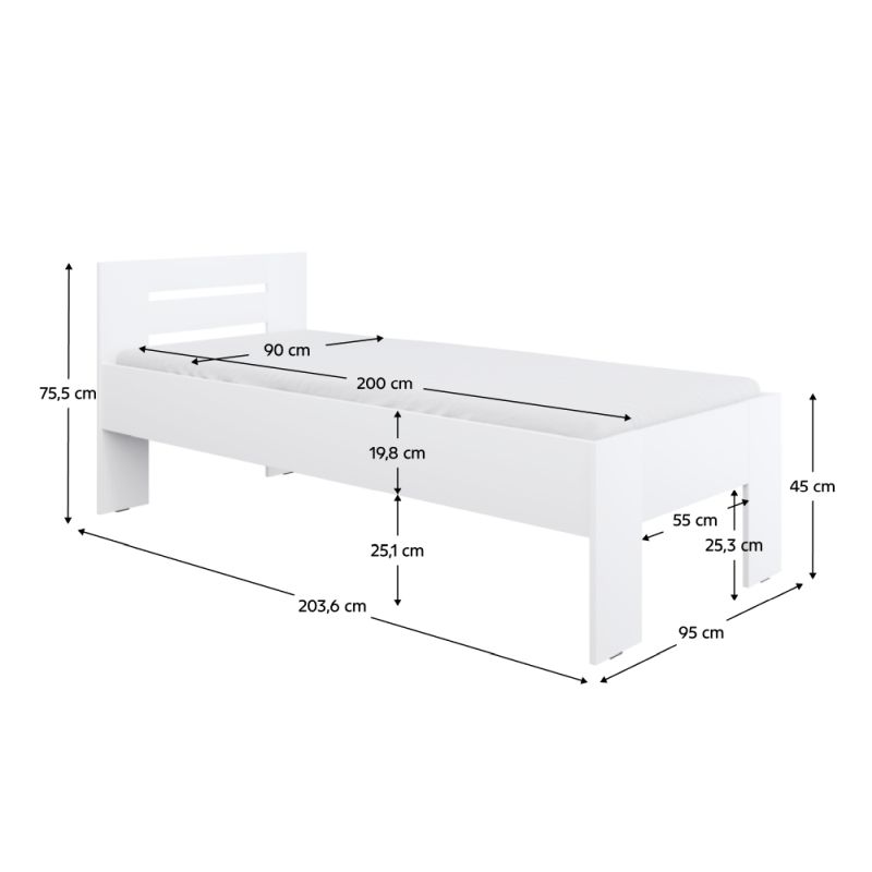 Posteľ, 90x200, biela, BASIS