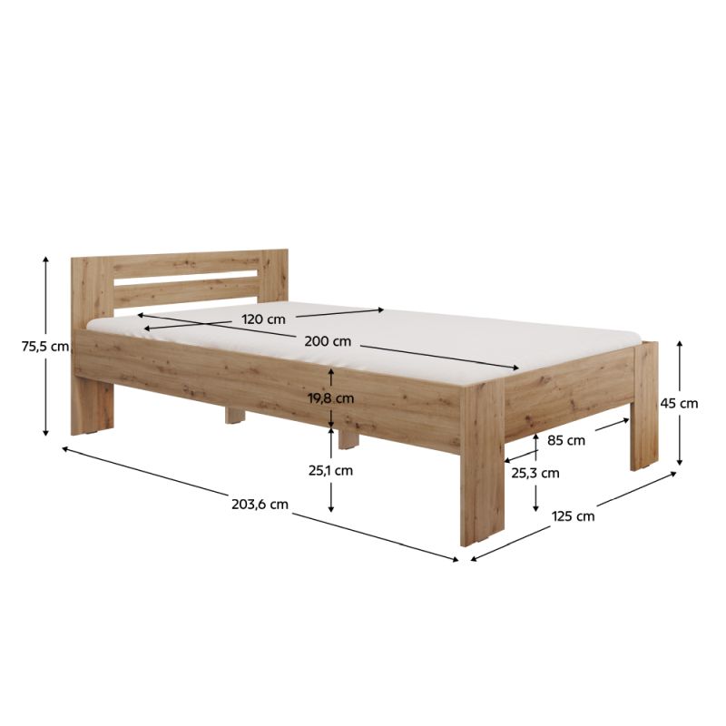 Posteľ, 120x200, dub artisan, BASIS