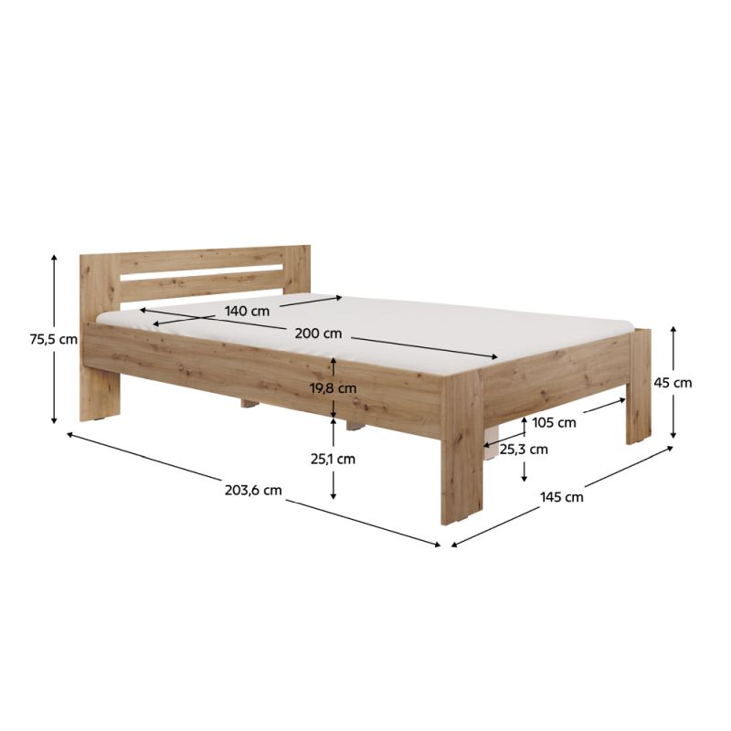 Posteľ, 140x200, dub artisan, BASIS