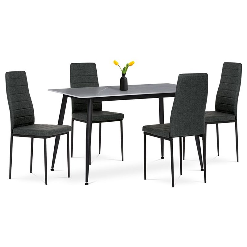 Jedálenský set 1+4, 130x70cm, keramika, sivý, látka čierna, ASE-1001 BK2