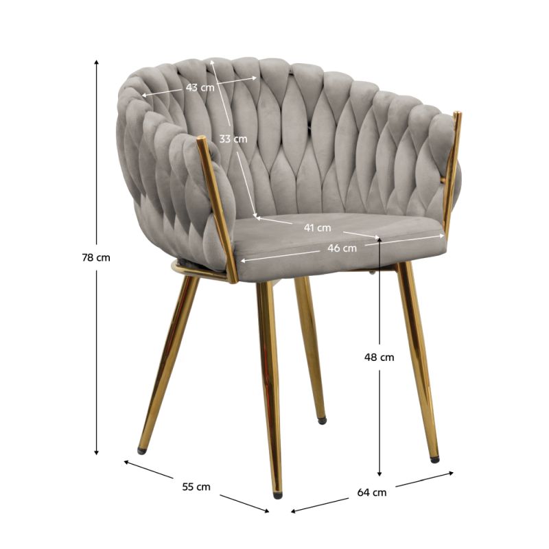 Jedálenské kreslo, sivohnedá Taupe Velvet látka, nohy gold chróm zlatý, DEILA