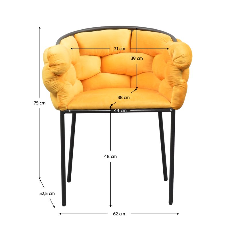 Jedálenské kreslo, žltá Velvet látka, nohy kov čierny, DOROTA