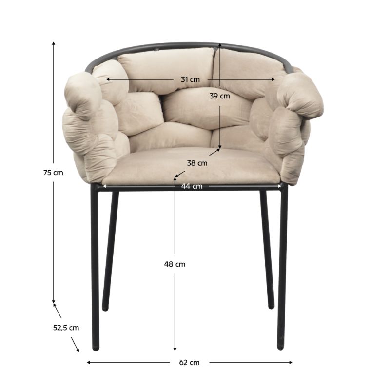 Jedálenské kreslo, sivohnedá Taupe Velvet látka, nohy kov čierny, DOROTA