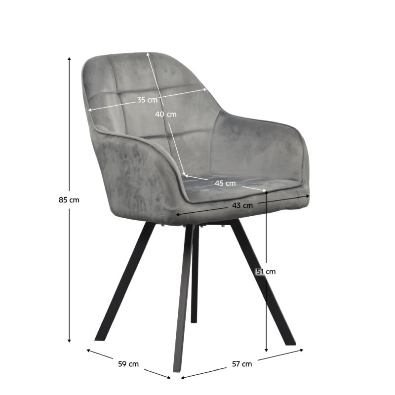 Otočné jedálenské kreslo, tmavosivá Velvet látka, kov čierny, SAMANTA