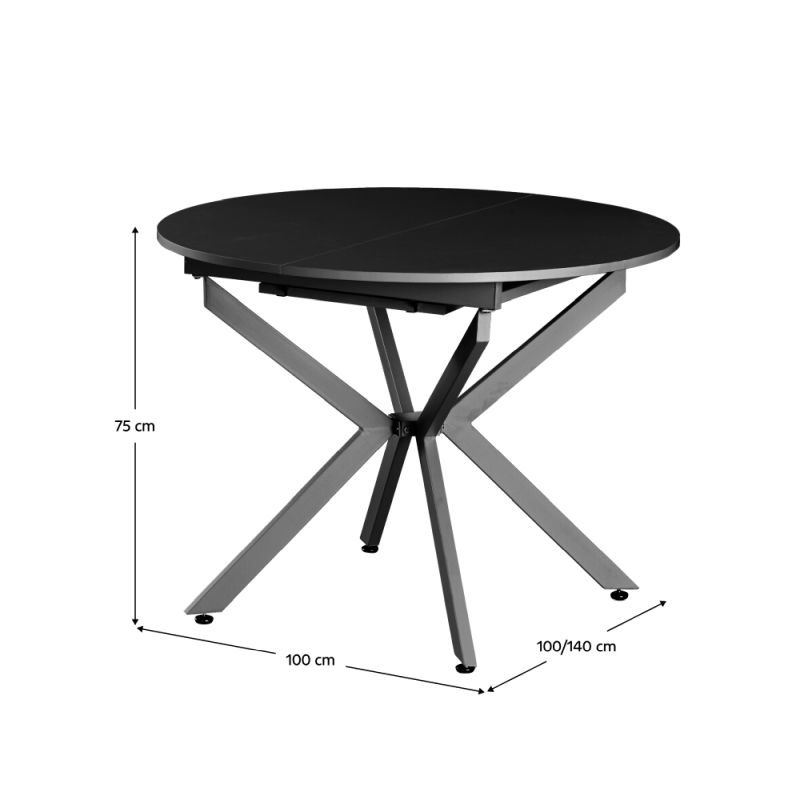 Jedálenský stôl, okrúhly, 100cm, rozkladací, MDF, čierny, ABERO TYP 1
