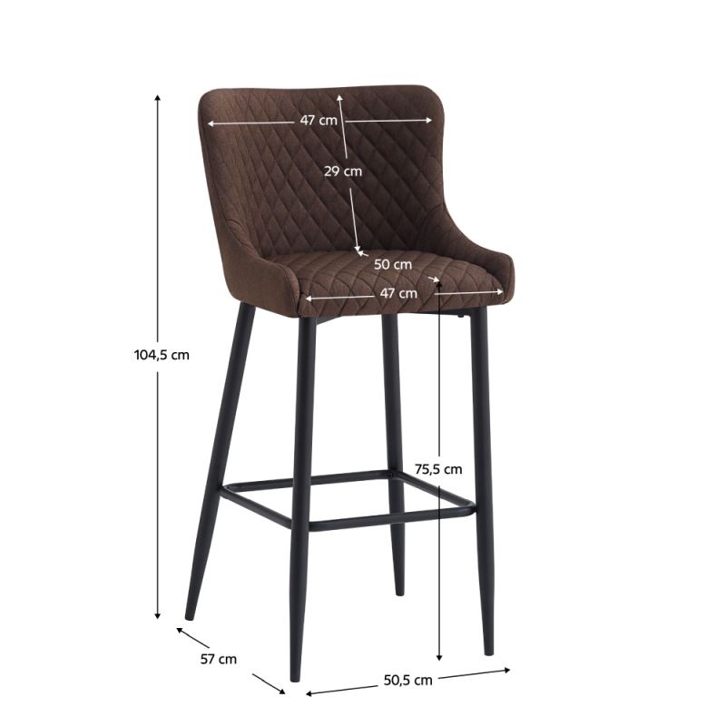 Barová stolička, hnedá látka, nohy čierne, CEZARIA