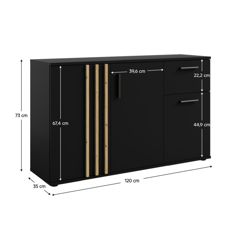 Komoda, 120cm, kombinovaná, čierna, dub artisan, TOLIS TYP 2 3D1S