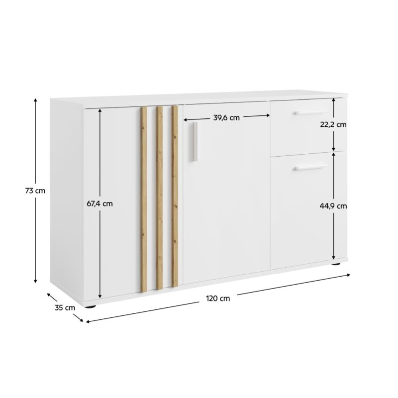 Komoda, 120cm, kombinovaná, biela, dub artisan, TOLIS TYP 2 3D1S