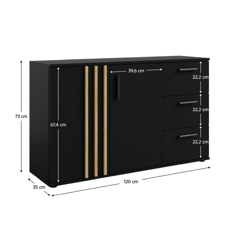Komoda, 120cm, kombinovaná, čierna, dub artisan, TOLIS TYP 3 2D3S