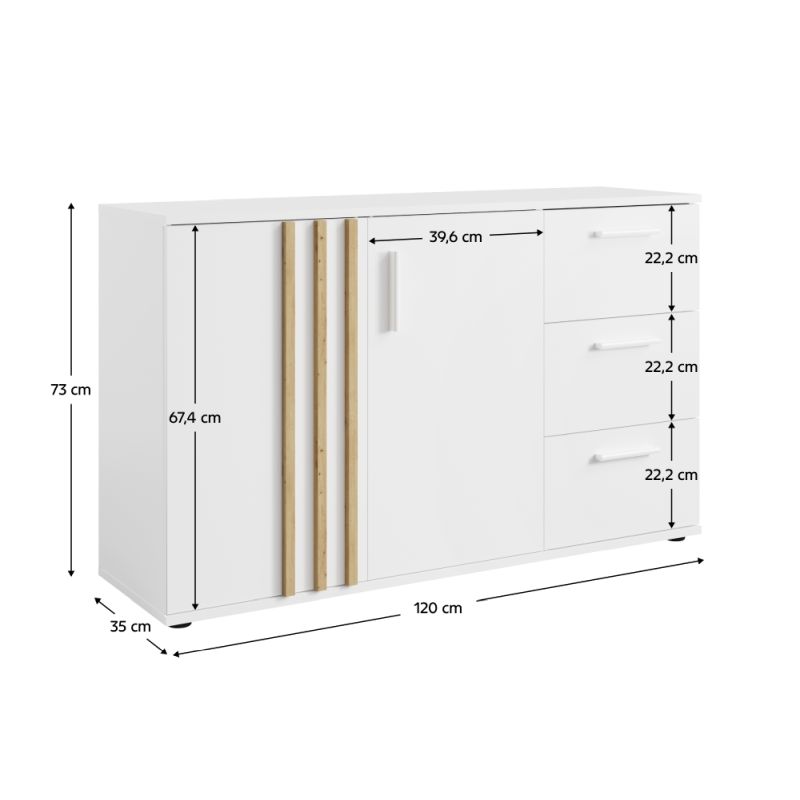 Komoda, 120cm, kombinovaná, biela, dub artisan, TOLIS TYP 3 2D3S