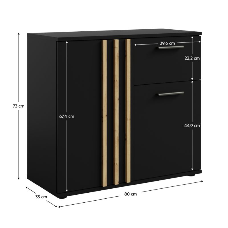 Komoda, 80cm, kombinovaná, čierna, dub artisan, TOLIS TYP 4 2D1S