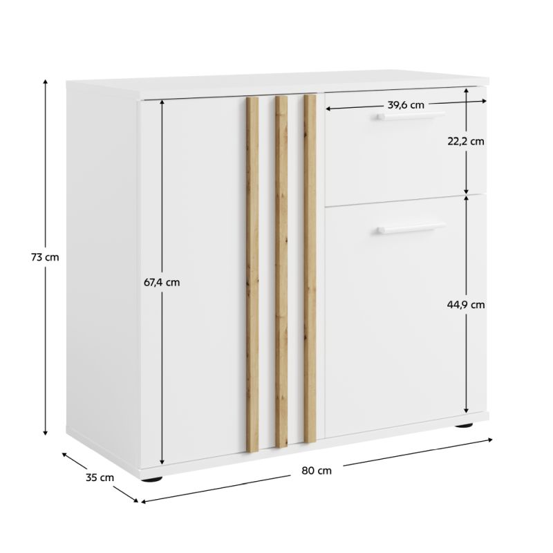 Komoda, 80cm, kombinovaná, biela, dub artisan, TOLIS TYP 4 2D1S