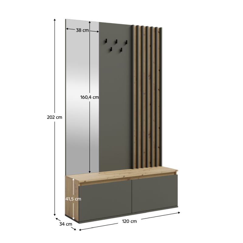 Predsieňová zostava, 120cm, grafit, dub artisan, DERIS