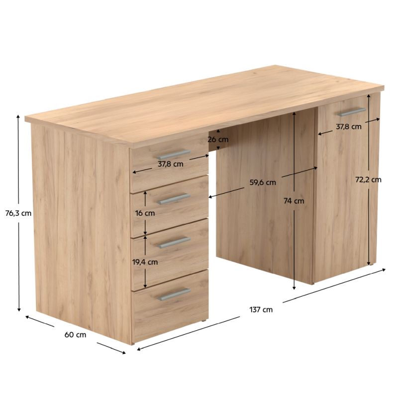 Písací stôl, 137x60cm, dub artisan, EUSTACH