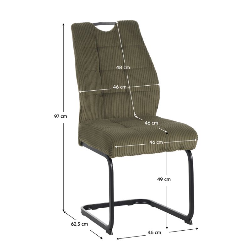 Jedálenská stolička, zelená látka, nohy kov čierny, KELMA
