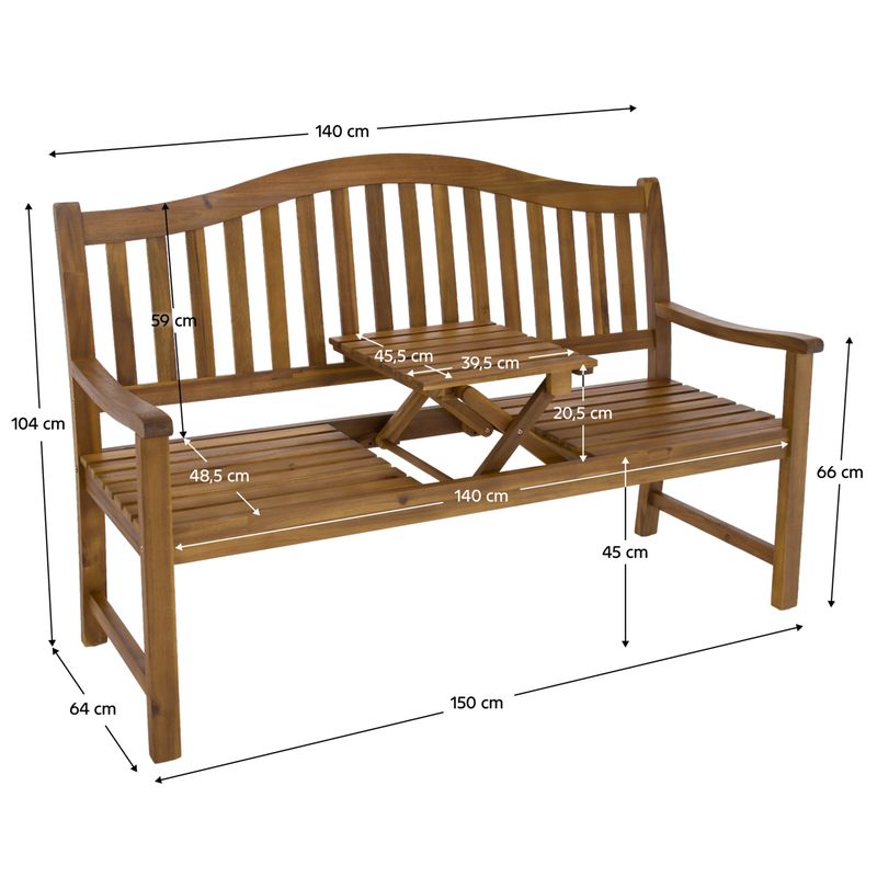 Záhradná lavička, so stolíkom, 150cm, masív, akáciové drevo, TAIMA