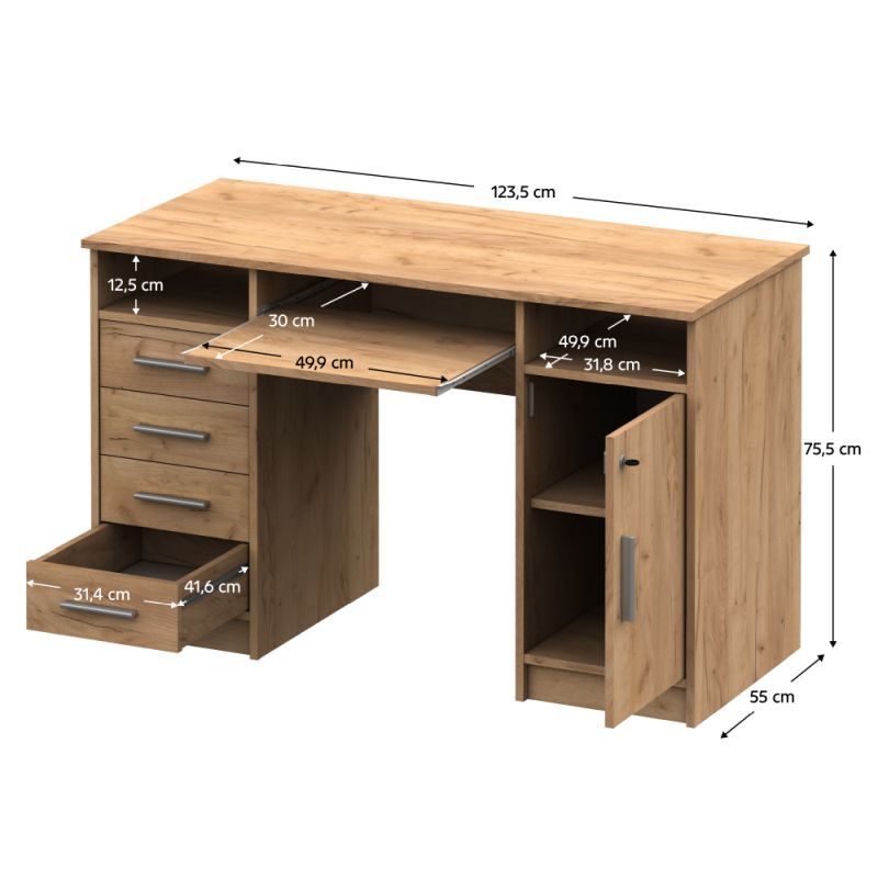PC stôl, 123x55cm, dub artisan, B9 NEW
