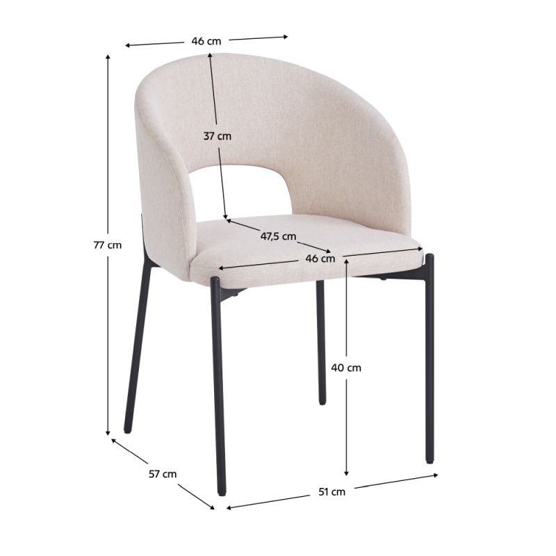 Jedálenská stolička, béžová látka, nohy kov čierny, LONKA