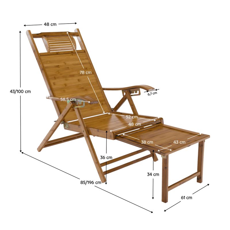 Záhradné polohovacie kreslo, prírodná, bambus, VARDON