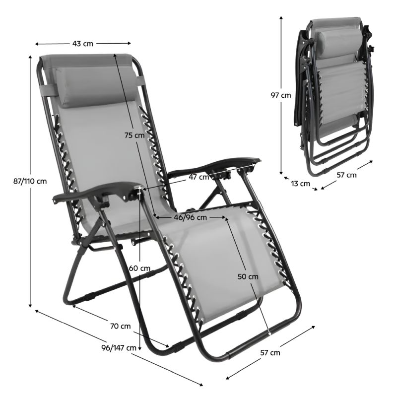 Záhradné, polohovacie kreslo, látka svetlosivá, kov čierny, GERALD NEW