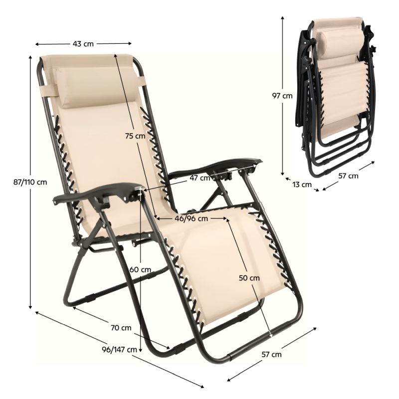 Záhradné, polohovacie kreslo, látka béžová, kov čierny, GERALD NEW