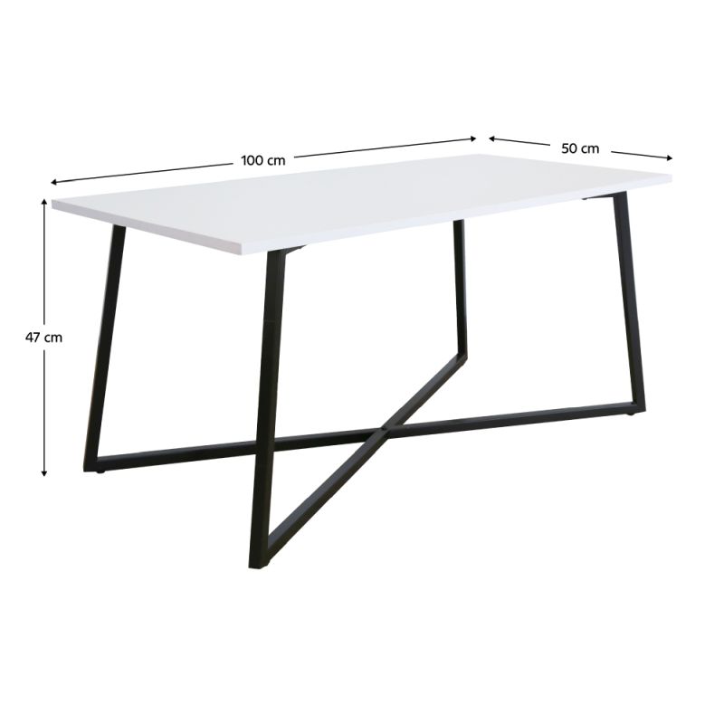 Konferenčný stolík, 100x50cm, biely, čierny, BERTEL