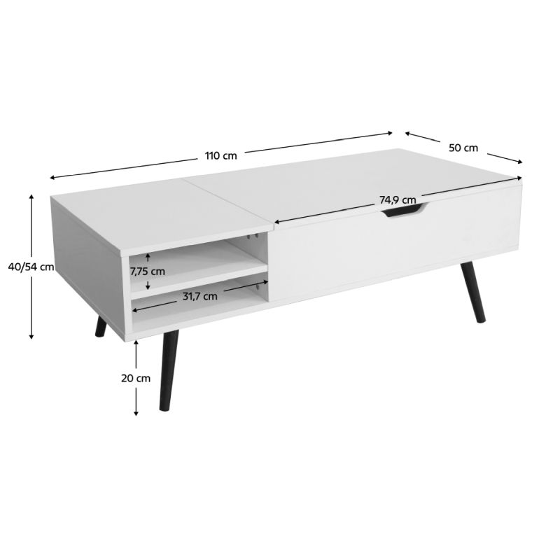Konferenčný stolík, 110x50cm, biely, ARALYN