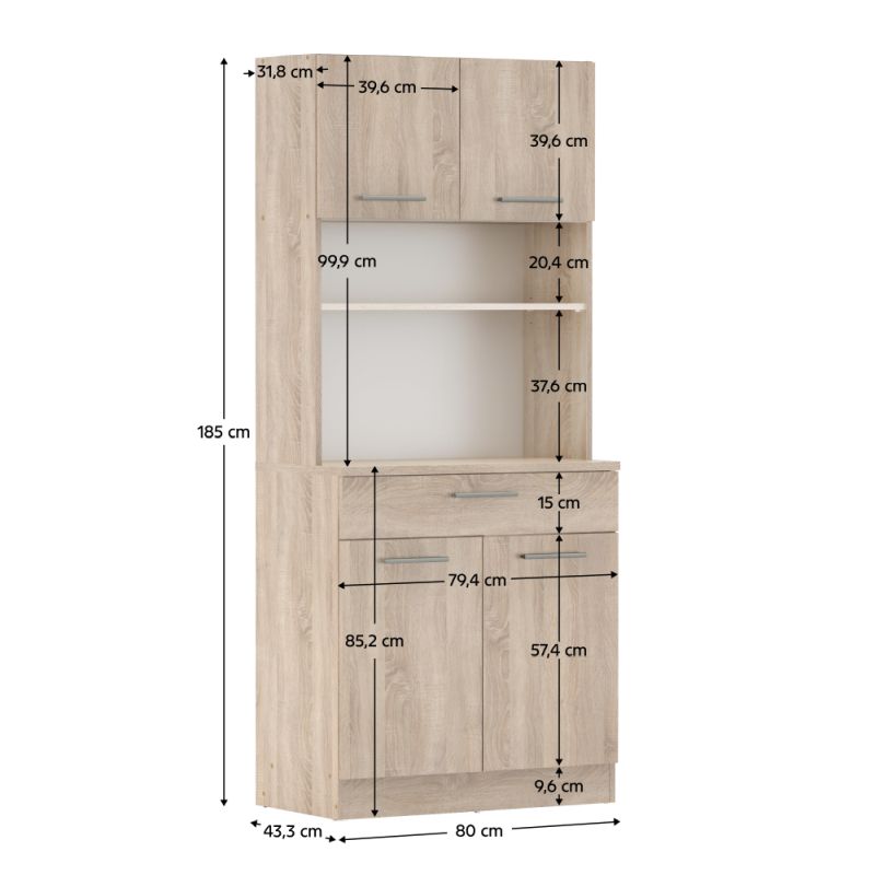 Štvordverový kredenc, 80cm, dub sonoma, DOMIS NEW