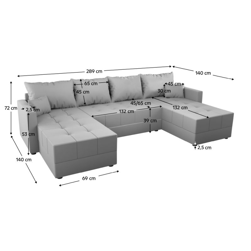 Univerzálna sedacia súprava, sivá látka, DUAN U UNI