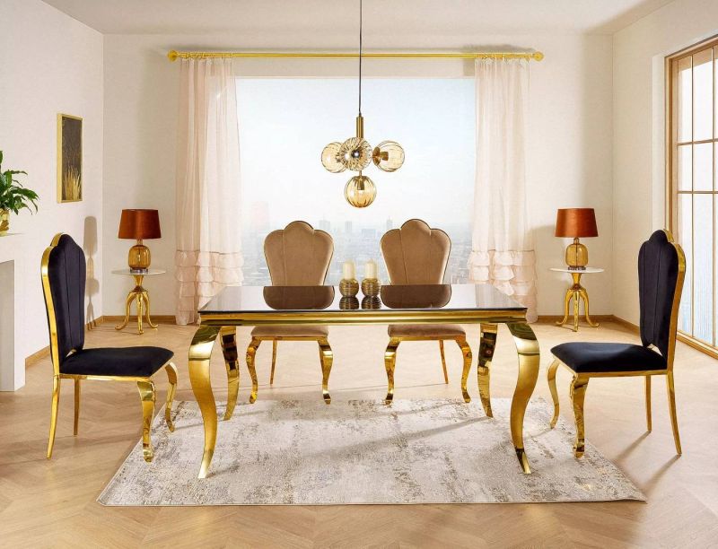 Jedálenský stôl, 150x90cm, sklo, čierny, zlatý, PRINCE GOLD 150