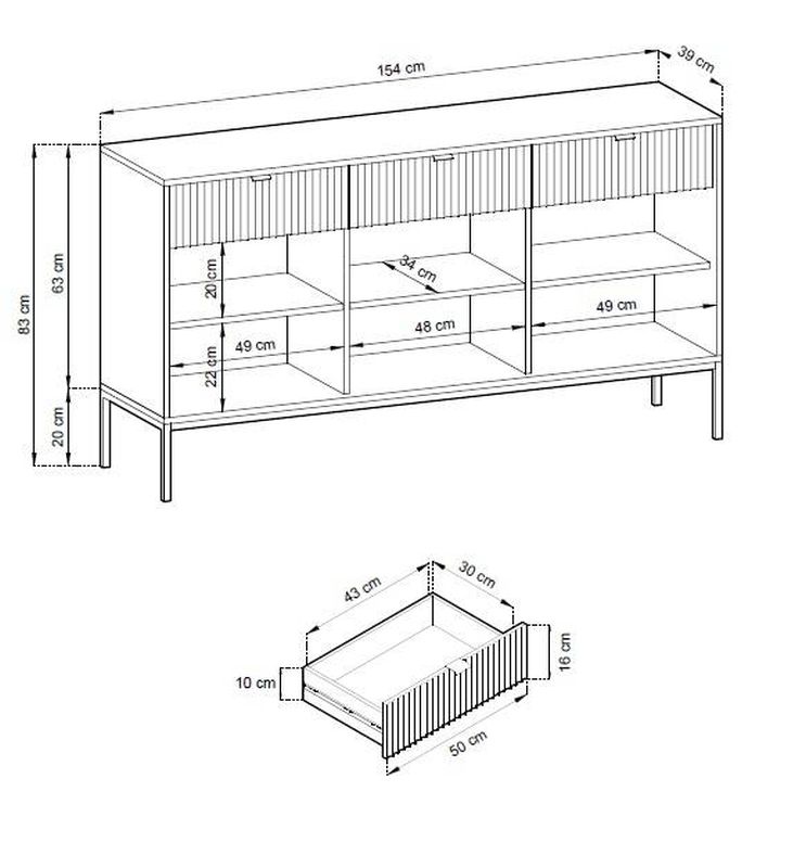 Komoda, 154cm, kombinovaná, čierna, NOVA KSZ154