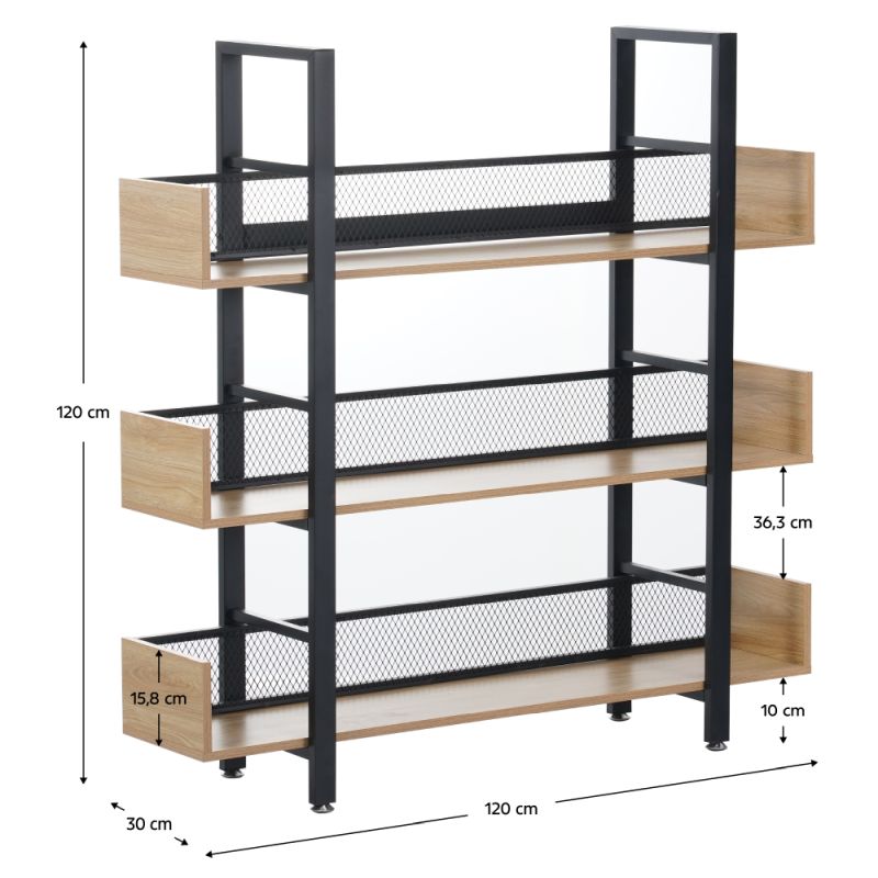 Regál, 120cm, 3-policový, dub, čierny, KILIS NEW TYP 1